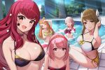 5girls :d ^_^ alluring alternate_costume bare_shoulders big_breasts bikini black_bikini blue_sky breasts brown_eyes brown_hair choker cleavage closed_eyes day etie_(fire_emblem) facial_mark fire_emblem fire_emblem_engage framme_(fire_emblem) goldmary_(fire_emblem) green_bikini grey_hair hair_ornament hair_ribbon hairband lapis_(fire_emblem) long_hair multiple_girls nintendo open_mouth orange_hair outside pink_bikini pink_eyes pink_hair pool pool_party purple_bikini purple_choker red_bikini red_hair red_hairband ribbon sky small_breasts smile star_(symbol) star_hair_ornament swimming_pool swimsuit tuna_picture two-tone_bikini water white_bikini white_ribbon yellow_bikini yunaka_(fire_emblem)