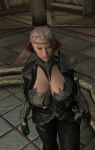 1girl cleavage grey_hair huge_breasts magician skyrim