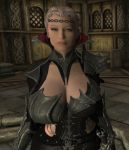 1girl cleavage grey_hair huge_breasts magician skyrim