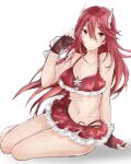  1girl 1girl aiueo1234853 alluring bad_id bad_twitter_id bare_shoulders bikini blush collarbone cordelia_(fire_emblem) cordelia_(summer)_(fire_emblem) fire_emblem fire_emblem_awakening fire_emblem_heroes gloves hair_ornament long_hair lying milf navel nintendo red_bikini red_eyes red_hair seashell shell shy simple_background starfish swimsuit thighs white_background 