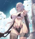 1girl alluring arttoru big_breasts bikini cleavage hourglass_figure lingerie nier nier:_automata square_enix underwear white_hair yorha_a2 yorha_type_a_no._2