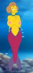  1girl 20th_century_fox big_breasts bubbles deepmaster edna_krabappel female grin horny horny_female looking_at_viewer mature_female mermaid mermaid_girl mermaid_tail naked_female navel nipples nude ocean sea solo the_simpsons underwater yellow_body 