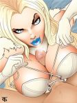 blonde blonde_hair blue_eyes blue_lipstick emma_frost gloves lace lingerie looking_at_viewer marvel offworldtrooper paizuri underwear x-men