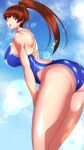 1girl alluring ass big_breasts bikini blue_sky breasts brown_hair byakkun_(byakkun8181) dead_or_alive dead_or_alive_2 dead_or_alive_3 dead_or_alive_4 dead_or_alive_5 dead_or_alive_6 dead_or_alive_xtreme dead_or_alive_xtreme_2 dead_or_alive_xtreme_3 dead_or_alive_xtreme_3_fortune dead_or_alive_xtreme_beach_volleyball dead_or_alive_xtreme_venus_vacation from_behind hair_ribbon high_res kasumi kasumi_(doa) kunoichi long_hair looking_back one-piece_bikini one-piece_swimsuit ponytail ribbon silf sky swimsuit tecmo