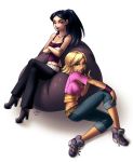  2_girls 2girls art black_hair blonde_hair clover_(totally_spies) female_only hair katiramoon_(artist) long_hair mandy_(totally_spies) mandy_luxe mindy_(totally_spies) multiple_girls short_hair totally_spies white_background 