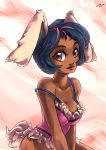  1girl alex_(totally_spies) bare_shoulders black_hair breasts brown_eyes cleavage dark-skinned_female dark_skin furry gradient gradient_background katiramoon_(artist) lips looking_at_viewer orange_eyes short_hair totally_spies 