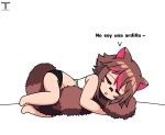  1girl animal_ears animal_tail fanart female_only owozu rakkunvt sleeping solo_female tail text vtuber white_background 