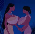  2_girls black_eyes black_hair disney editfag gigantic_breasts nakoma necklace photoshop pocahontas pocahontas_(character) sexy sexy_ass sexy_body sexy_breasts tattoo yuri 