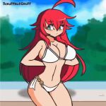 1girl :d :p ahoge animated big_breasts bikini blue_eyes bra bra_lift bra_removed censored female_only heart high_school_dxd long_hair mp4 no_sound red_eyes rias_gremory scruffmuhgruff seductive smile solo_female undressing video webm wink