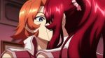  2girls anime blue_eyes cross_ange hair hilda_(cross_ange) kiss kissing love multiple_girls orange_hair red_hair rosalie_(cross_ange) scrunchie shiny shiny_hair surprised twintails uniform yuri 