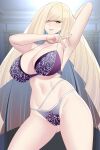 1girl alluring alternate_breast_size aslind_samure aslindsamure big_breasts blonde_hair bra game_freak green_eyes hips lingerie long_hair lusamine lusamine_(pokemon) mature_female milf nintendo panties pokemon pokemon_sm thick_thighs thighs wide_hips