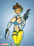 big_breasts breasts gif goggles gun overwatch smile tracer_(overwatch) weapon