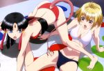 2girls angelise_ikaruga_misurugi black_hair blonde_hair blush cross_ange dragon_girl dragon_tail hair hime_cut long_hair multiple_girls open_mouth sala_(cross_ange) salamandinay short_hair yuri