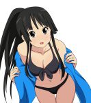  1girl 1girl akiyama_mio bikini black_hair k-on! medium_breasts navel open_clothes open_mouth ponytail swimsuit 