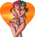  2_girls alluring art bikini blush female_only hair heart hugging leotard looking_at_viewer looking_back multiple_girls mutual_yuri nintendo nurse_joy officer_jenny pokemon r3dfive short_hair smile standing strapless strapless_bikini strapless_swimsuit swimsuit tubetop wink yuri 