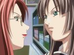  age_difference anime brown_hair cleavage_(game) closed_eyes gif glasses green_eyes hentai ichinose_sayaka kissing lipstick long_hair milf red_hair toudou_erika yuri 