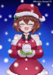 1girl artist_name blue_background christmas christmas_outfit closed_eyes fanart female_only gradient kimura_senpai18 owozu sirivt smile vtuber