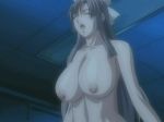 anime big_breasts bouncing_breasts breasts brown_hair cleavage_(game) closed_eyes gif hair_bow hentai long_hair nude open_mouth toudou_erika