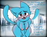 <3 <3_eyes 1girl 1girl 2021 absurd_res anthro blue_body blue_fur blush cartoon_network dialogue domestic_cat english_text felid feline felis front_view fur furry high_res leaning leaning_forward mammal nicole_watterson nude open_mouth photo_background portrait skybeatz tailwag talking_to_viewer text the_amazing_world_of_gumball three-quarter_portrait