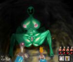 big_breasts black_eyes cave creeper darkness green_skin