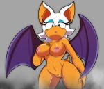 1girl absurd_res anthro bat bat_ears bat_wings big_breasts breasts chiropteran eyelashes eyeshadow front_view furry genitals green_eyes hand_on_breast high_res looking_at_viewer makeup mammal membrane_(anatomy) membranous_wings navel nipples nude orange_body portrait pussy rouge_the_bat sega simple_background skybeatz sonic_the_hedgehog_(series) spread_wings standing tan_skin teal_eyes three-quarter_portrait video_games white_hair wide_hips wings