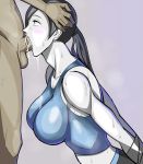 1boy 1girl blush breasts clothed_female_nude_male cum deepthroat facefuck fellatio hand_on_head head_grab huge_breasts kio_(fh0421) long_hair nintendo oral penis pixiv_manga_sample resized saliva sweat testicles uncensored wii wii_fit wii_fit_trainer