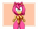 1girl amy_rose animal_ears big_breasts breasts cute furry gif green_eyes looking_at_viewer pink_hair short_hair sling_bikini smile sonic_(series)