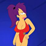  breasts cleavage cyclops futurama huge_breasts nipples one_eye planet_express purple_hair swimsuit turanga_leela 