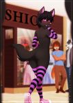 3boys anthro ass blush canine clothing fox furry girly legwear male male_only mammal public re-sublimity-kun stockings