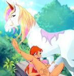 anus bloom bloom_(winx_club) blue_eyes bra feet horse horse_cock male/female on_back outside penis red_hair soles teeth toes unicorn vaginal vaginal_penetration winx_club zfive