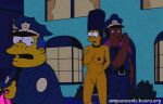  blue_hair chief_wiggum lou_(simspons) marge_simpson nude nude_female the_simpsons yellow_skin 