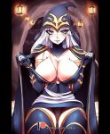 2017 ashe_(league_of_legends) big_breasts blue_eyes breasts darklux league_of_legends panties riot_games stockings undressing upskirt white_hair white_panties