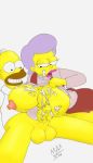  big_breasts big_penis breasts grey_background homer_simpson incest maxtlat milf mona_simpson penis the_simpsons yellow_skin 