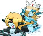 1girl 2girls ahegao blonde_hair blue_eyes breasts crossover crown female/female hair hair_pull imp lips mario_bros midna midnalina_(oc_fusion_character) monster_girl multiple_girls nintendo open_mouth pointy_ears pulling_hair red_eyes rosalina rosetta_(mario) sex simple_background super_mario_bros. super_mario_galaxy sweat the_boogie the_legend_of_zelda the_legend_of_zelda:_twilight_princess thick_thighs tribadism twili twilight_princess video_games yellow_sclera yuri