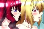 2girls :o angelise_ikaruga_misurugi anime bare_shoulders bath bathing blonde_hair blush cross_ange from_behind hair hair_down hilda_(cross_ange) long_hair looking_at_another love moaning multiple_girls mutual_yuri nude open_mouth red_hair short_hair shower yuri