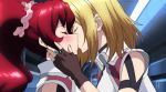 2girls angelise_ikaruga_misurugi blonde_hair blush cross_ange hair hilda_(cross_ange) kissing long_hair love multiple_girls mutual_yuri red_hair short_hair yuri