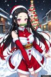 1girl ai_generated christmas christmas_outfit christmas_tree demon_slayer female_only hentai kamado_nezuko kimetsu_no_yaiba nezuko_kamado outside santa_hat snow solo_female trynectar.ai waifu2x