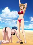  2girls agent_aika aika_sumeragi aika_zero all_fours anime ass beach bikini blue_hair breasts censored closed_eyes friends hair high_res highres karen_minamino light_brown_hair minamino_karen multiple_girls short_hair side-tie_bikini smile sumeragi_aika swimsuit 