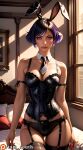 ai_generated bandai_namco big_breasts bunny_ears bunny_girl cleavage corset fighting_game namco namco_bandai neck_tie panties patreon purple_hair reina reina_(tekken) reina_mishima seductive tam_south tekken tekken_8