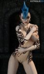 3d big_breasts blue_hair breasts cgi hair mohawk nude pussy tattoo