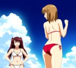  2girls agent_aika aika_sumeragi aika_zero anger_vein anime ass back bare_back bare_shoulders beach bikini blue_eyes blush breasts eri_shingai friends hair hand_on_hip hands_on_hips high_res highres light_brown_hair long_hair multiple_girls red_hair shingai_eri short_hair sumeragi_aika swimsuit twintails 