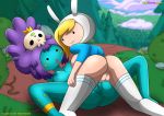 2_girls 2girls adventure_time animal_hat ass breasts crown fionna_the_human jungle_princess nipples outside pussy skull socks thighhigh white_legwear yuri yuri_haven