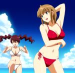  2girls :d :o agent_aika aika_sumeragi aika_zero angry anime beach bikini blue_eyes blush breasts closed_eyes eri_shingai friends hair high_res highres light_brown_hair long_hair multiple_girls open_mouth red_hair shingai_eri short_hair smile sumeragi_aika swimsuit twin_tails twintails 