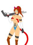  alternate_species biohazard blue_eyes breasts brown_hair capcom catgirl claire_redfield company_connection female_abs female_focus female_only fingerless_gloves hips navel nekohybrid ponytail resident_evil shotgun silf thighs 