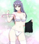 1girl 1girl agent_aika aika_zero anime black_skirt bow bow_panties bra breasts cleavage grey_hair high_res lingerie long_hair miyu_shiratori navel panties red_eyes ribbon shiratori_miyu skirt skirt_removed standing stitched stockings underwear white_bra white_legwear white_panties