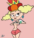 1girl 1girl atomickingboo blonde_hair crown disney disney_xd earrings english_text nipples queen_delightful shirt_lift the_7d