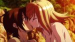 1boy 1girl angelise_ikaruga_misurugi anime bare_shoulders big_breasts blonde_hair blush breasts brown_hair cleavage couple cross_ange hair kiss kissing large_breasts looking_at_another love nude short_hair surprised tears tusk_(cross_ange) upper_body