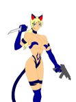  alternate_species bare_shoulders biohazard blue_eyes blue_fur breasts capcom catgirl company_connection female_abs female_focus female_only gun hips jill_valentine knife navel nekohybrid platinum_blonde_hair ponytail resident_evil thighs 