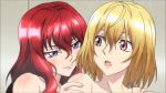 2girls angelise_ikaruga_misurugi anime bare_shoulders bath bathing blonde_hair blush cross_ange hair hair_down hilda_(cross_ange) long_hair love multiple_girls mutual_yuri nude red_hair short_hair shower yuri