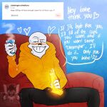  1boy animated_skeleton couch cup glowing_penis hoodie lizherubones male male_only masturbation orange_penis papyrus_(underswap) papyrus_au penis sitting_on_couch skeleton sofa solo_male text text_bubble undead underswap undertale_au 